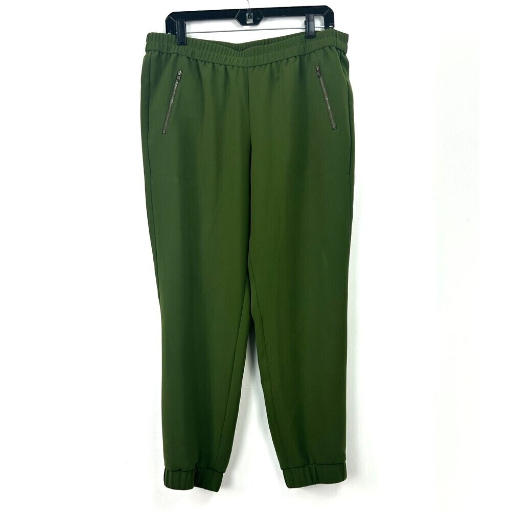 J CREW Womens Sz 12 Olive Green Turner Crepe Jogger Pants Zipper Pockets Casual